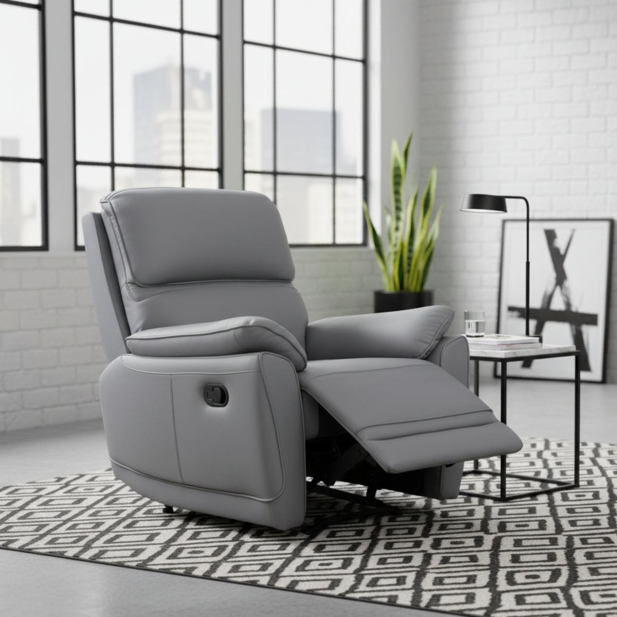 New York Single Seater Manual Recliner Genuine Leather Stone Grey
