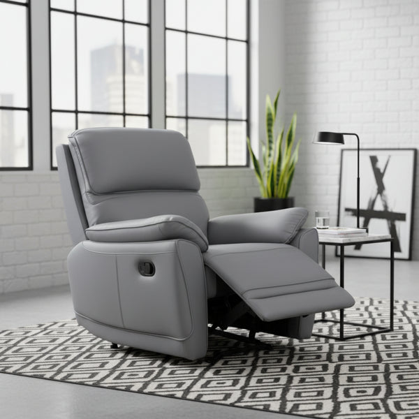 New York Single Seater Manual Recliner Genuine Leather Stone Grey