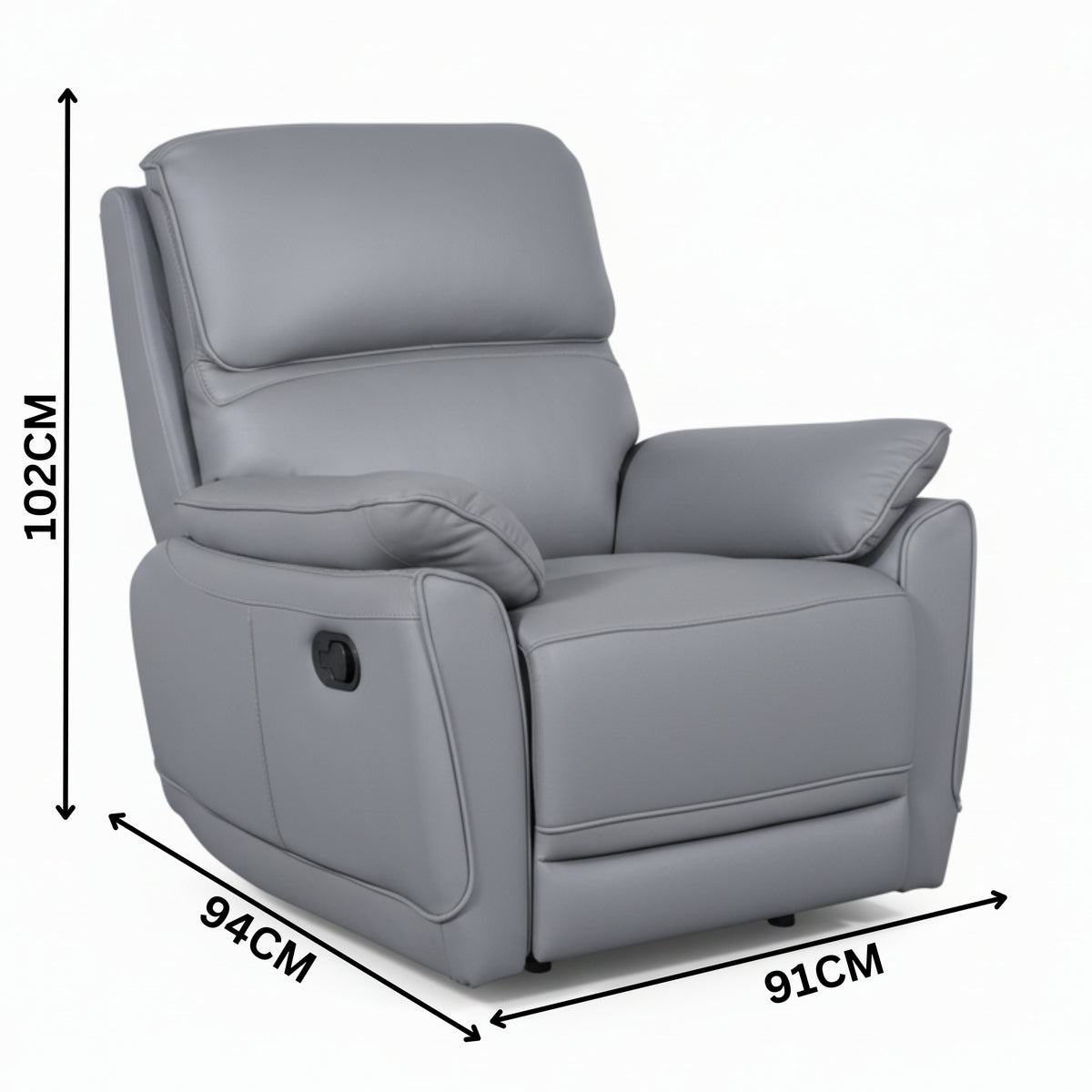 New York Single Seater Manual Recliner Genuine Leather Stone Grey