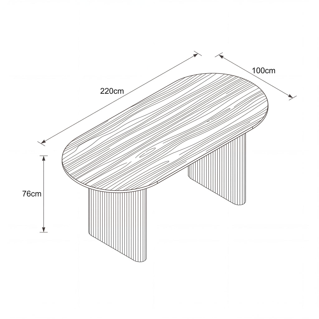 Noir 220cm Timber Oval Dining Table Natural