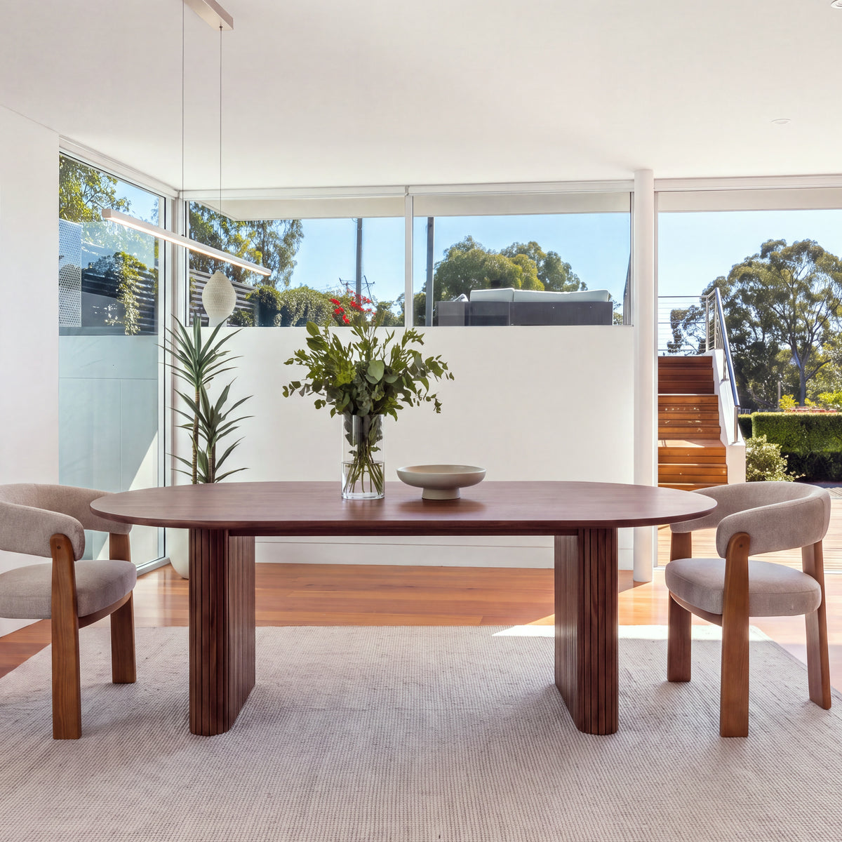 Noir 220cm Timber Oval Dining Table Walnut