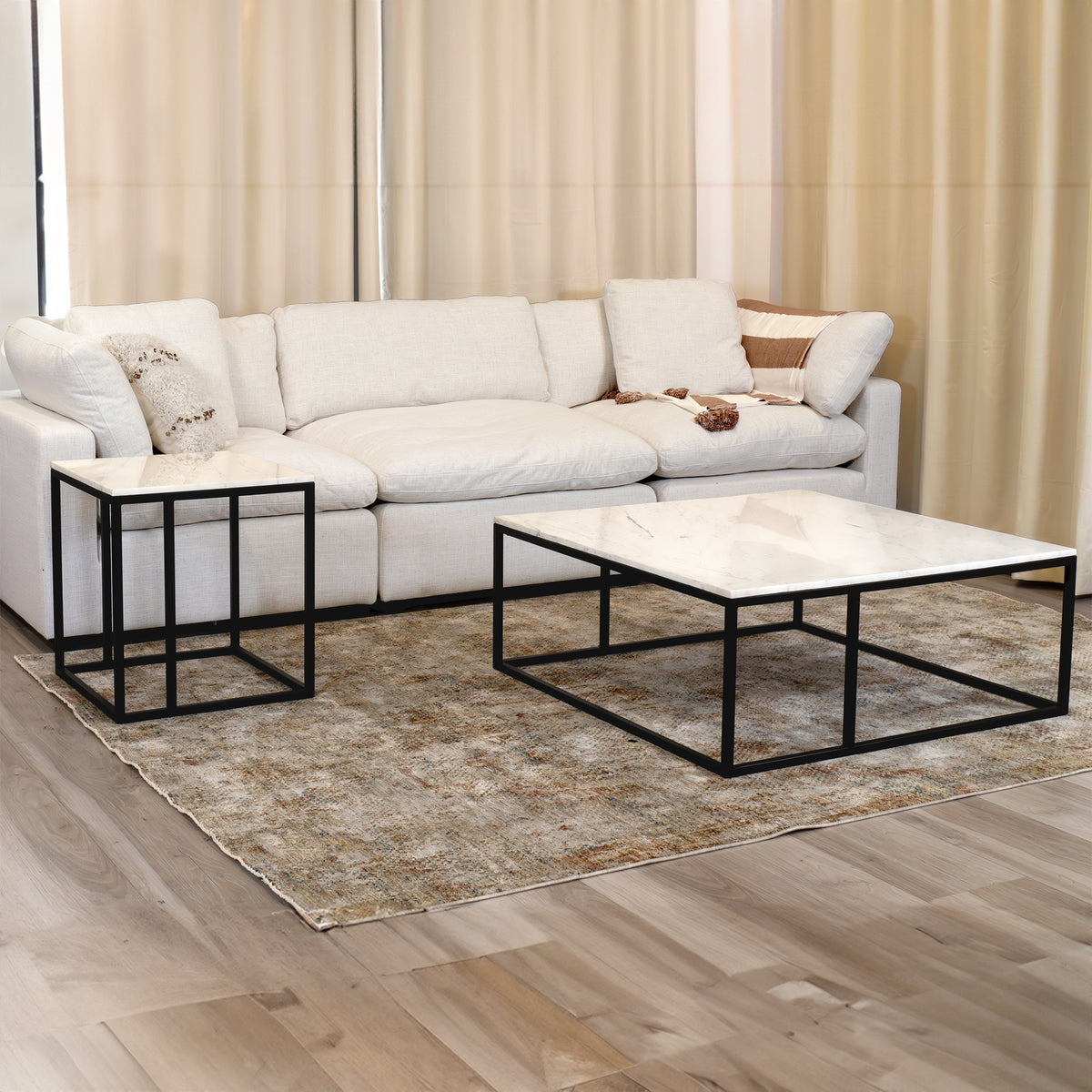 Nomad 50cm Square Marble Lamp Table White