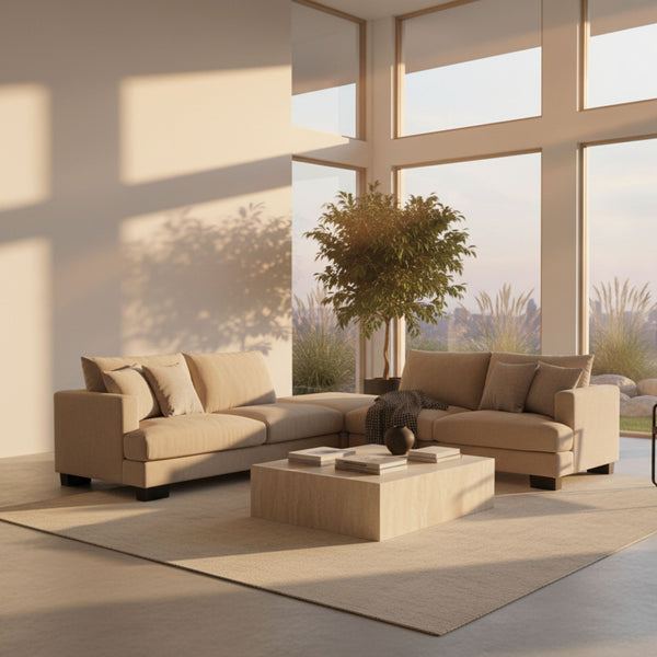 Nordic 5 Seater Modular Corner Sofa Lounge Ottoman Chaise Beige
