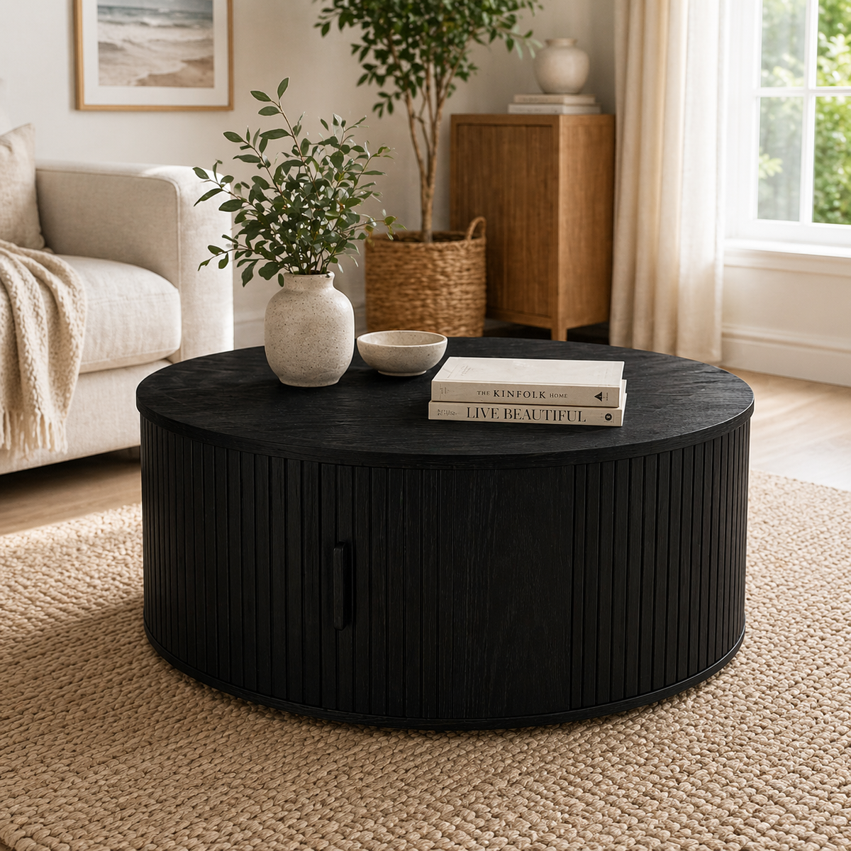 Norman 80cm Timber Round Coffee Table Black