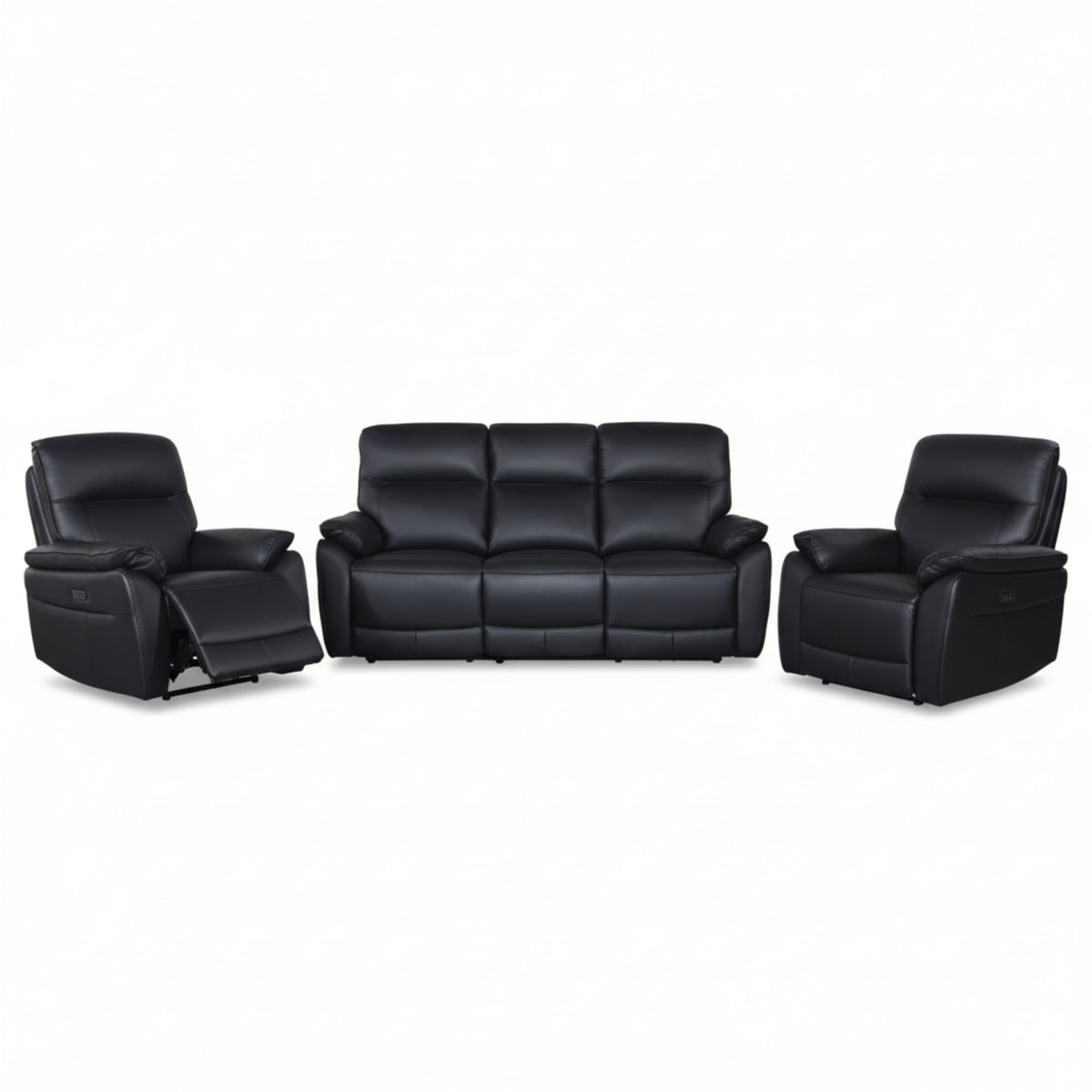 North Star 1+1+3 Seater Electric Power Genuine Leather Recliner Sofa Lounge Black