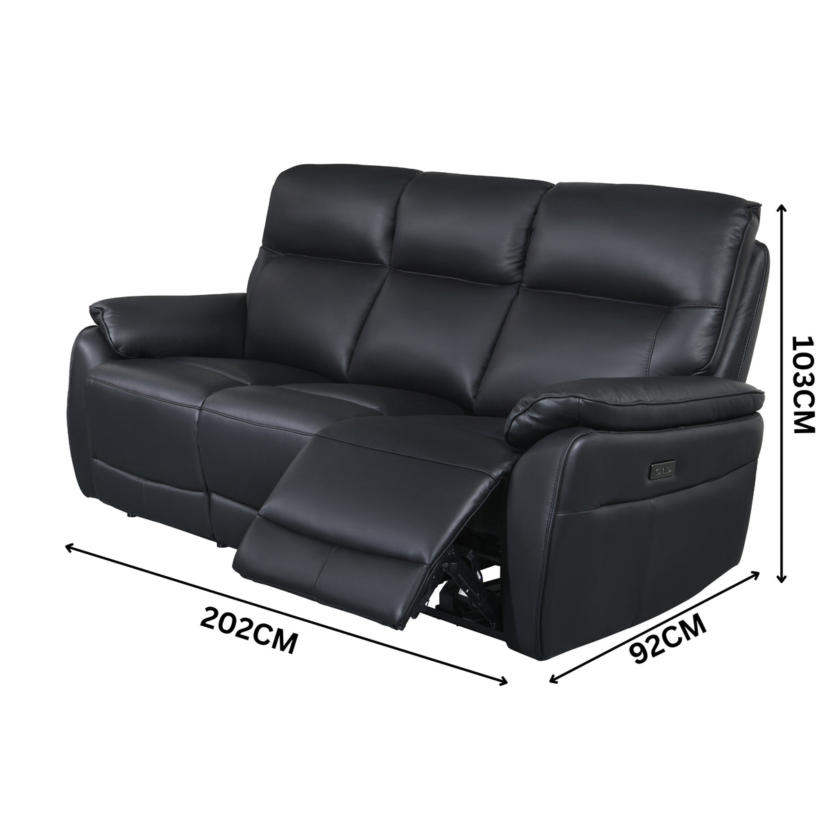 North Star 1+1+3 Seater Electric Power Genuine Leather Recliner Sofa Lounge Black