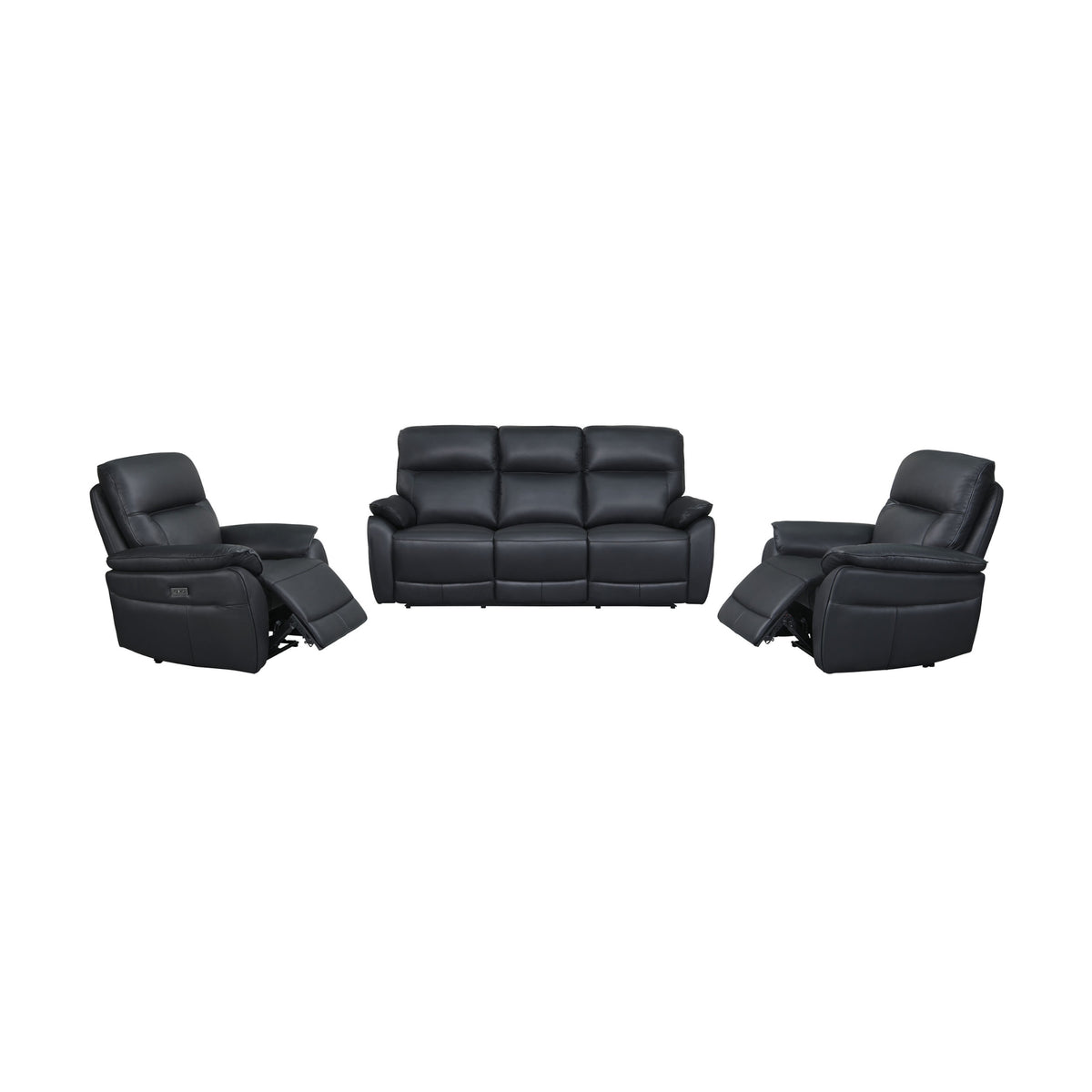 North Star 1+1+3 Seater Electric Power Genuine Leather Recliner Sofa Lounge Black