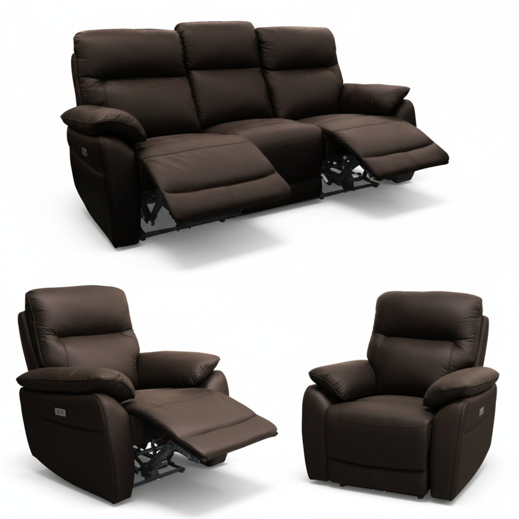 North Star 1+1+3 Seater Electric Power Genuine Leather Recliner Sofa Lounge Chocolate