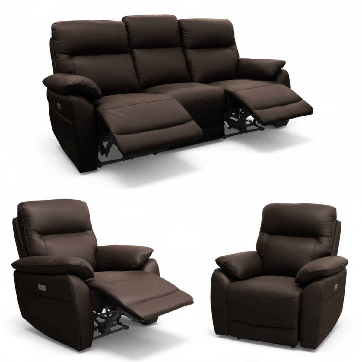 North Star 1+1+3 Seater Electric Power Genuine Leather Recliner Sofa Lounge Chocolate