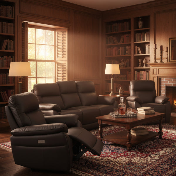 North Star 1+1+3 Seater Electric Power Genuine Leather Recliner Sofa Lounge Chocolate