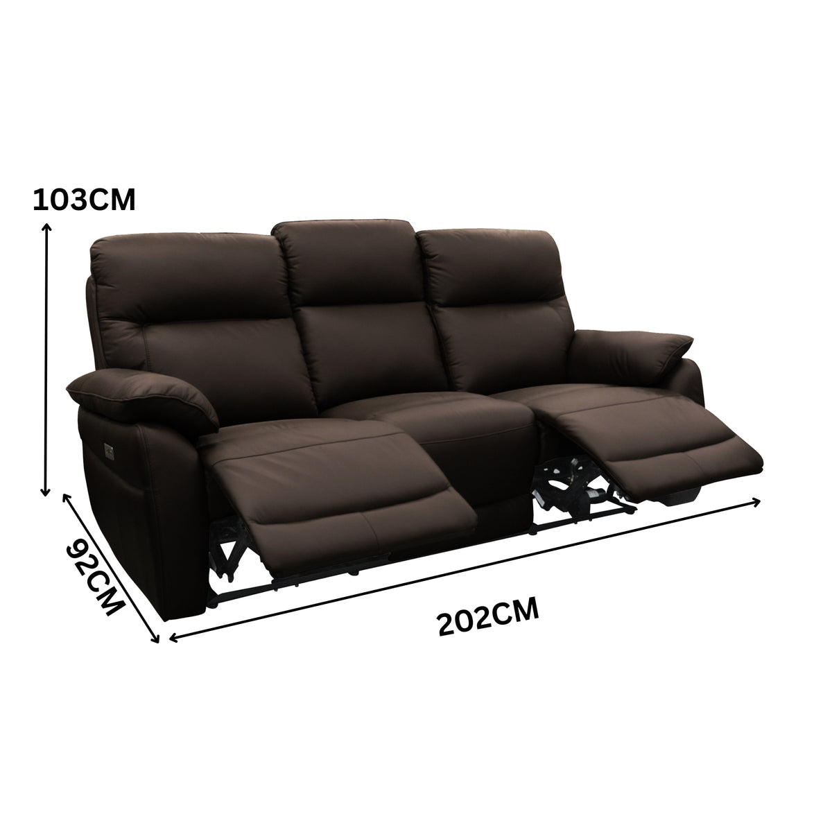 North Star 1+1+3 Seater Electric Power Genuine Leather Recliner Sofa Lounge Chocolate