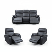North Star 1+1+3 Seater Electric Power Genuine Leather Recliner Sofa Lounge Graphite Grey
