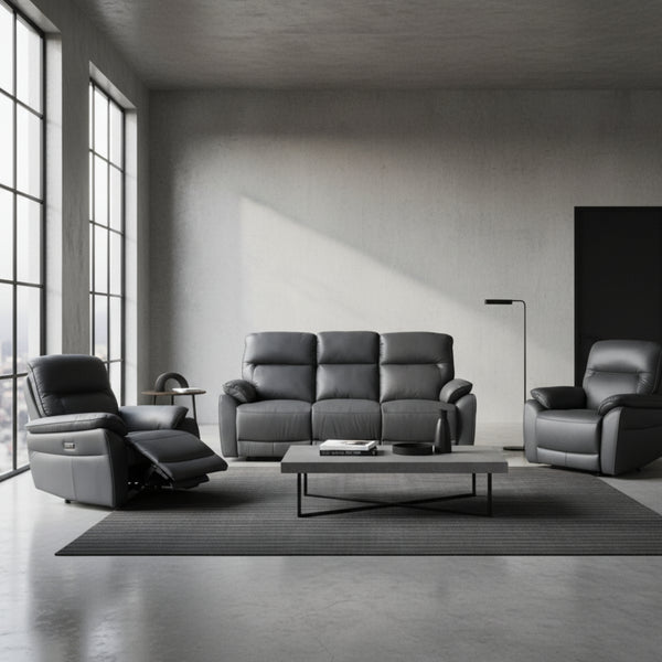 North Star 1+1+3 Seater Electric Power Genuine Leather Recliner Sofa Lounge Graphite Grey