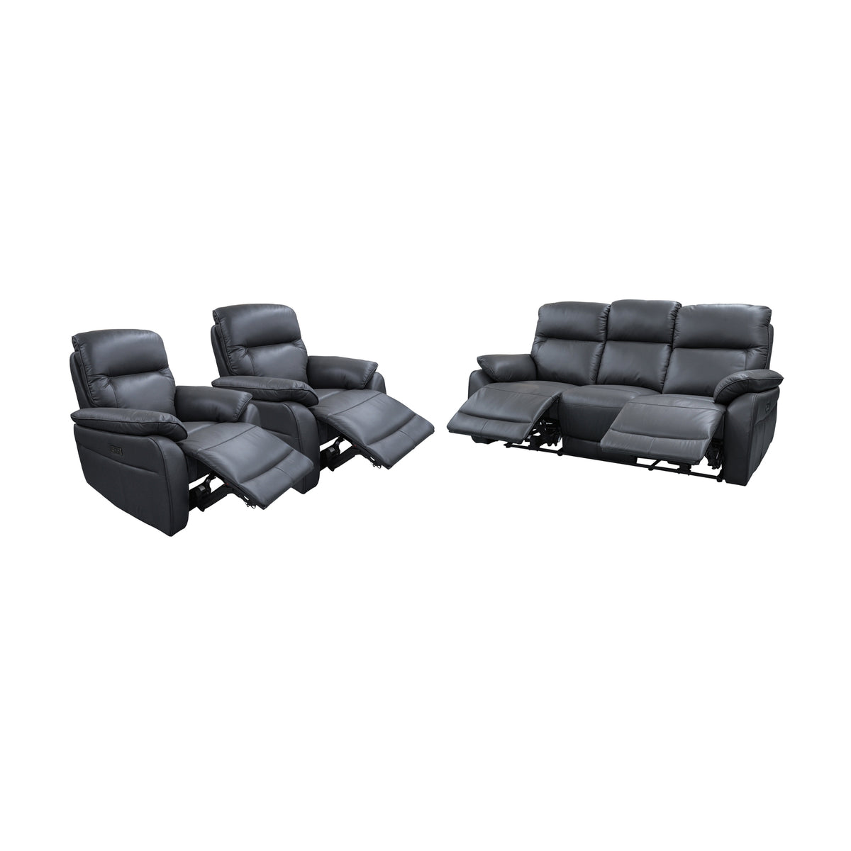 North Star 1+1+3 Seater Electric Power Genuine Leather Recliner Sofa Lounge Graphite Grey