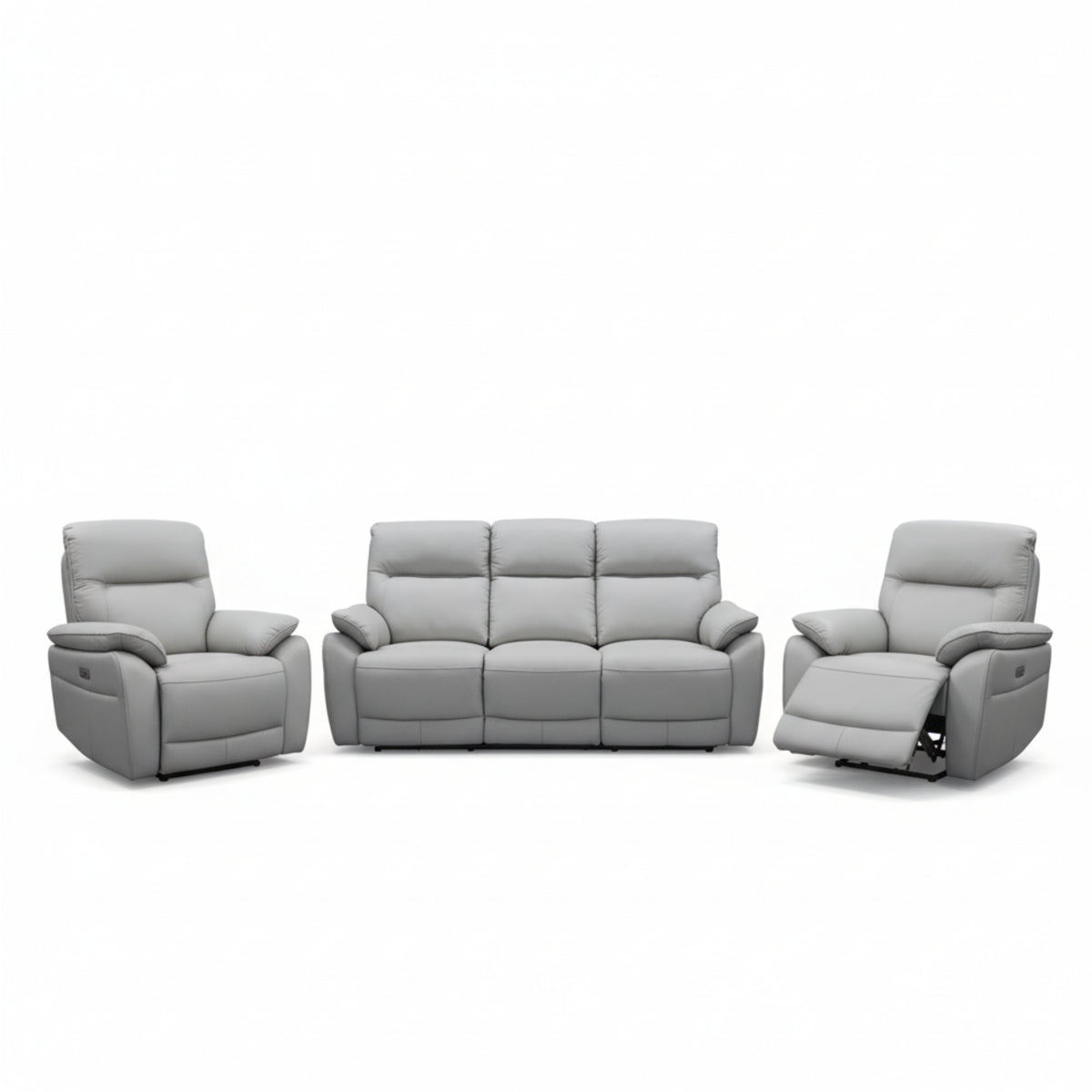 North Star 1+1+3 Seater Electric Power Genuine Leather Recliner Sofa Lounge Silver