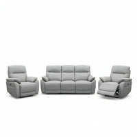 North Star 1+1+3 Seater Electric Power Genuine Leather Recliner Sofa Lounge Silver