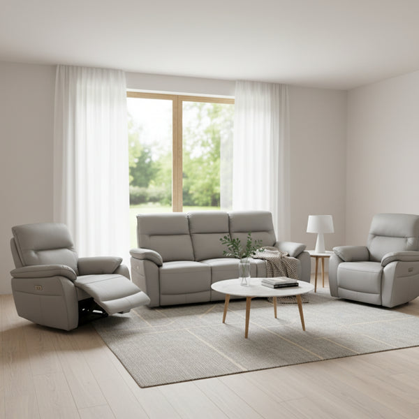 North Star 1+1+3 Seater Electric Power Genuine Leather Recliner Sofa Lounge Silver