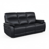 North Star 3 Seater Electric Power Genuine Leather Recliner Sofa Lounge Black