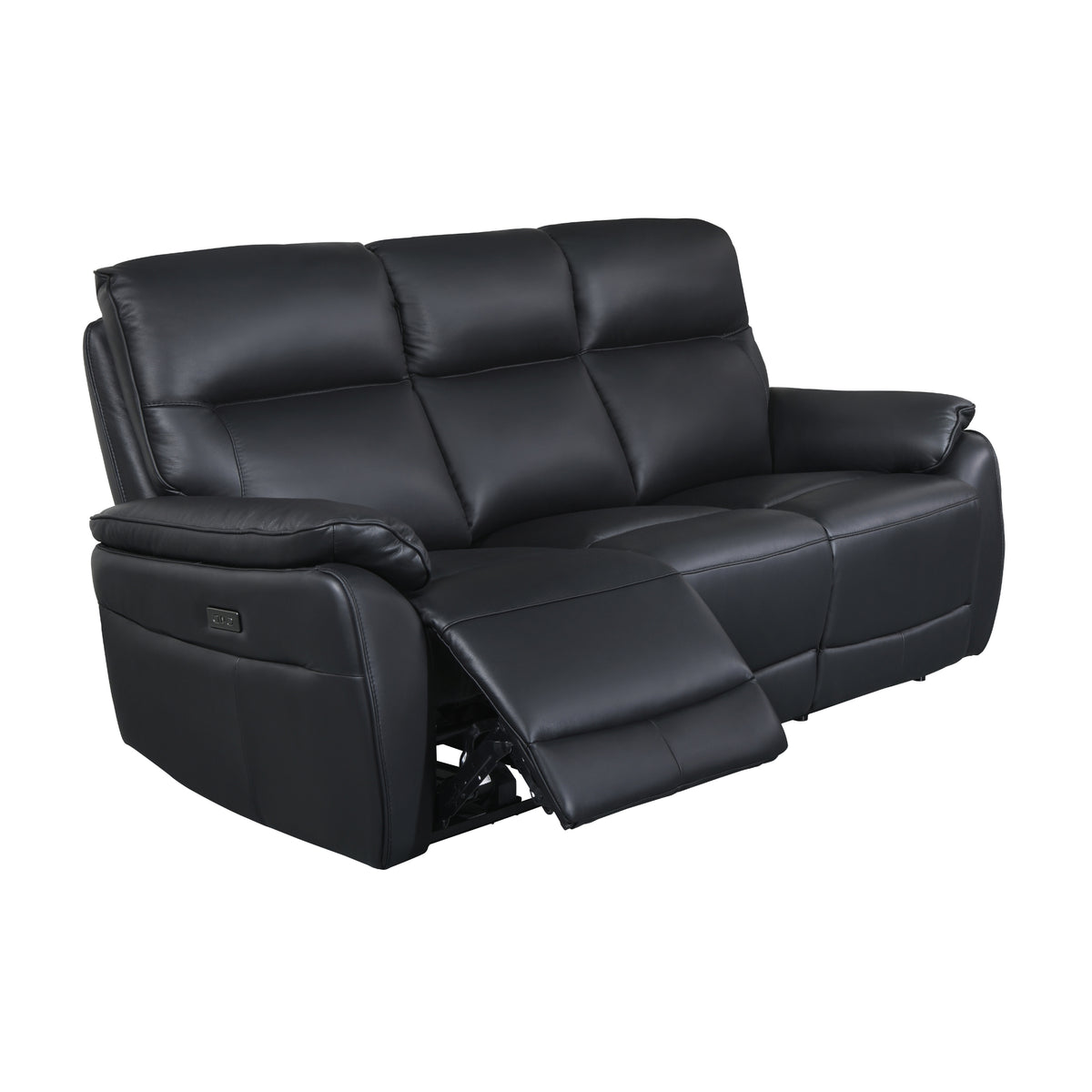 North Star 3 Seater Electric Power Genuine Leather Recliner Sofa Lounge Black