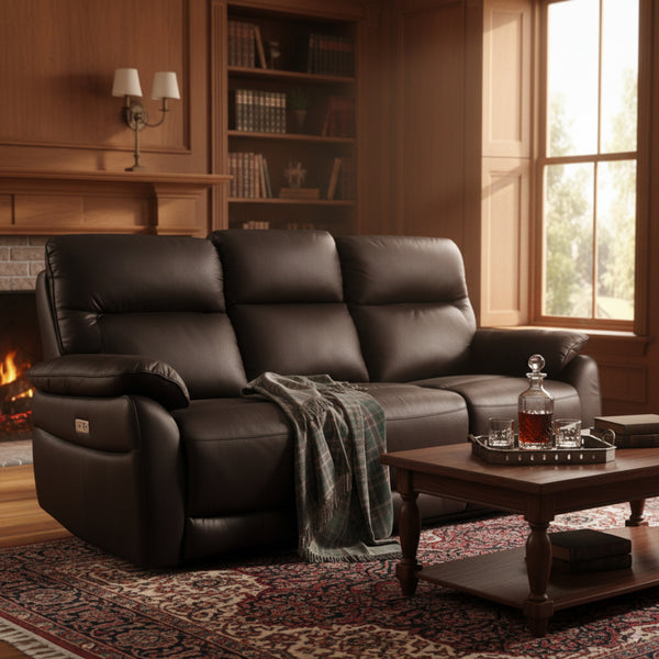 North Star 3 Seater Electric Power Genuine Leather Recliner Sofa Lounge Chocolate