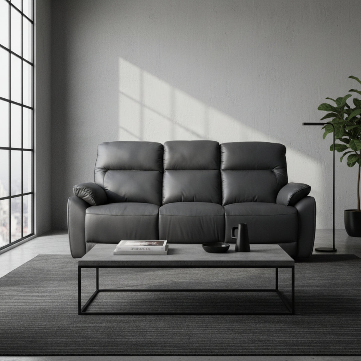 North Star 3 Seater Electric Power Genuine Leather Recliner Sofa Lounge Graphite Grey