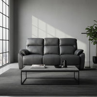 North Star 3 Seater Electric Power Genuine Leather Recliner Sofa Lounge Graphite Grey