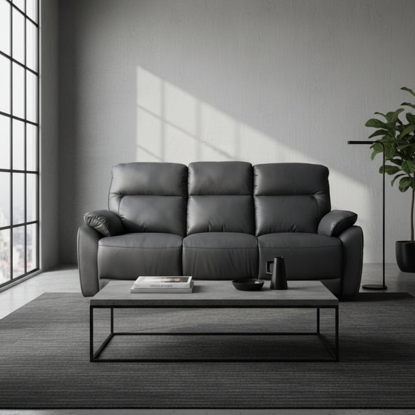 North Star 3 Seater Electric Power Genuine Leather Recliner Sofa Lounge Graphite Grey