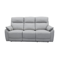 North Star 3 Seater Electric Power Genuine Leather Recliner Sofa Lounge Silver