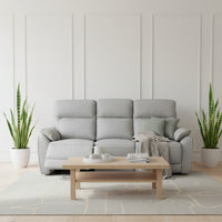 North Star 3 Seater Electric Power Genuine Leather Recliner Sofa Lounge Silver