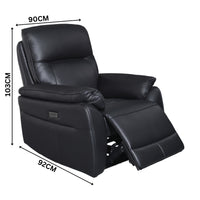 North Star Single Seater Electric Power Genuine Leather Recliner Sofa Lounge Black