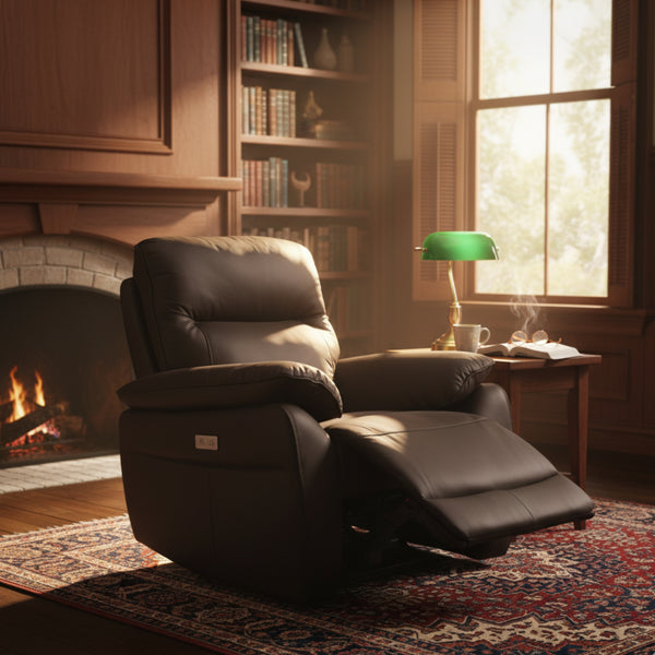 North Star Single Seater Electric Power Genuine Leather Recliner Sofa Lounge Chocolate