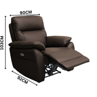 North Star Single Seater Electric Power Genuine Leather Recliner Sofa Lounge Chocolate
