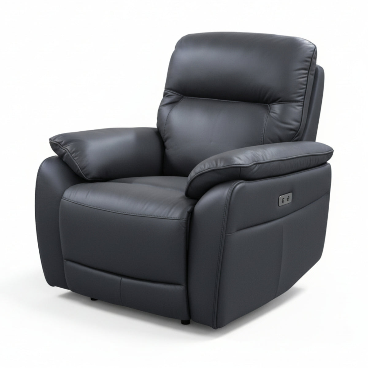 North Star Single Seater Electric Power Genuine Leather Recliner Sofa Lounge Graphite Grey