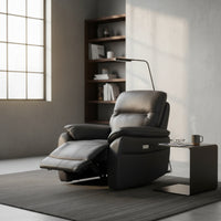 North Star Single Seater Electric Power Genuine Leather Recliner Sofa Lounge Graphite Grey