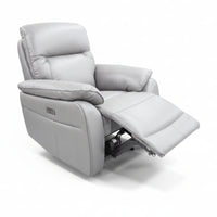 North Star Single Seater Electric Power Genuine Leather Recliner Sofa Lounge Silver