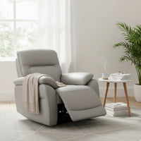North Star Single Seater Electric Power Genuine Leather Recliner Sofa Lounge Silver