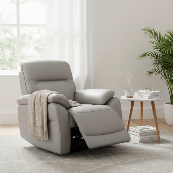 North Star Single Seater Electric Power Genuine Leather Recliner Sofa Lounge Silver