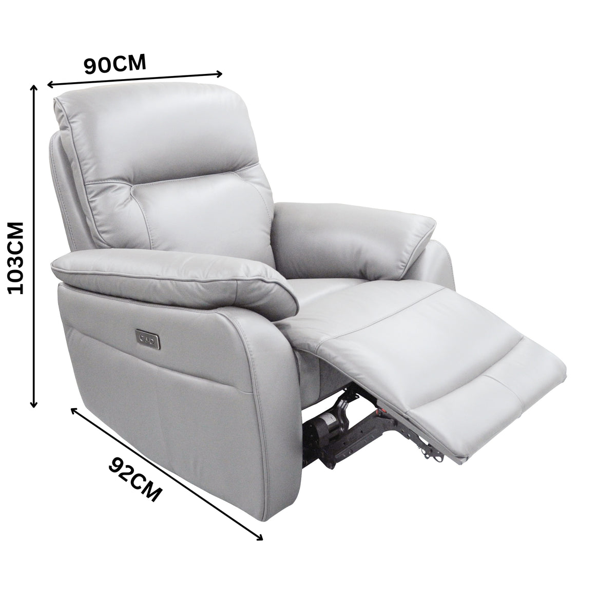 North Star Single Seater Electric Power Genuine Leather Recliner Sofa Lounge Silver
