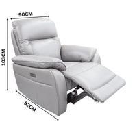 North Star Single Seater Electric Power Genuine Leather Recliner Sofa Lounge Silver