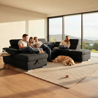 Oasis 4 Seater Fabric Corner Modular Sofa Bed Storage RHF Chaise Ottoman Charcoal