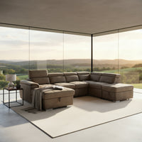 Oasis 4 Seater Fabric Corner Modular Sofa Bed Storage RHF Chaise Ottoman Mushroom Brown