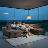 Oasis 4 Seater Fabric Corner Modular Sofa Bed Storage RHF Chaise Ottoman Mushroom Brown