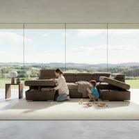 Oasis 4 Seater Fabric Corner Modular Sofa Bed Storage RHF Chaise Ottoman Mushroom Brown