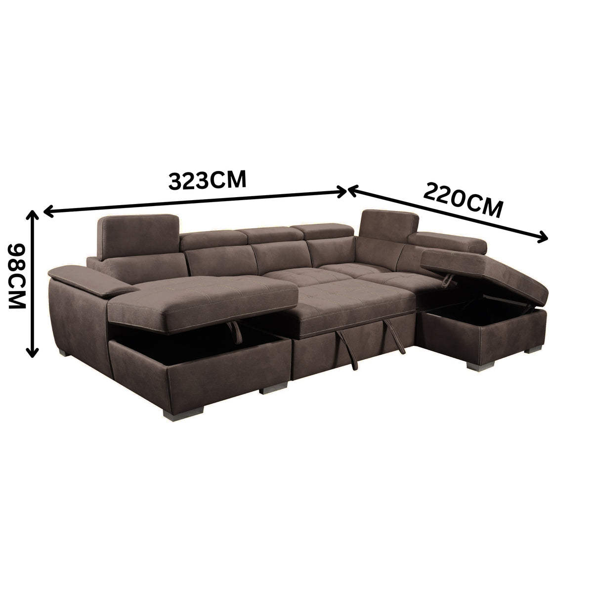 Oasis 4 Seater Fabric Corner Modular Sofa Bed Storage RHF Chaise Ottoman Mushroom Brown