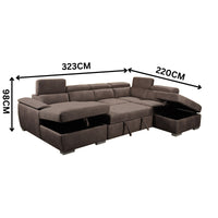 Oasis 4 Seater Fabric Corner Modular Sofa Bed Storage RHF Chaise Ottoman Mushroom Brown