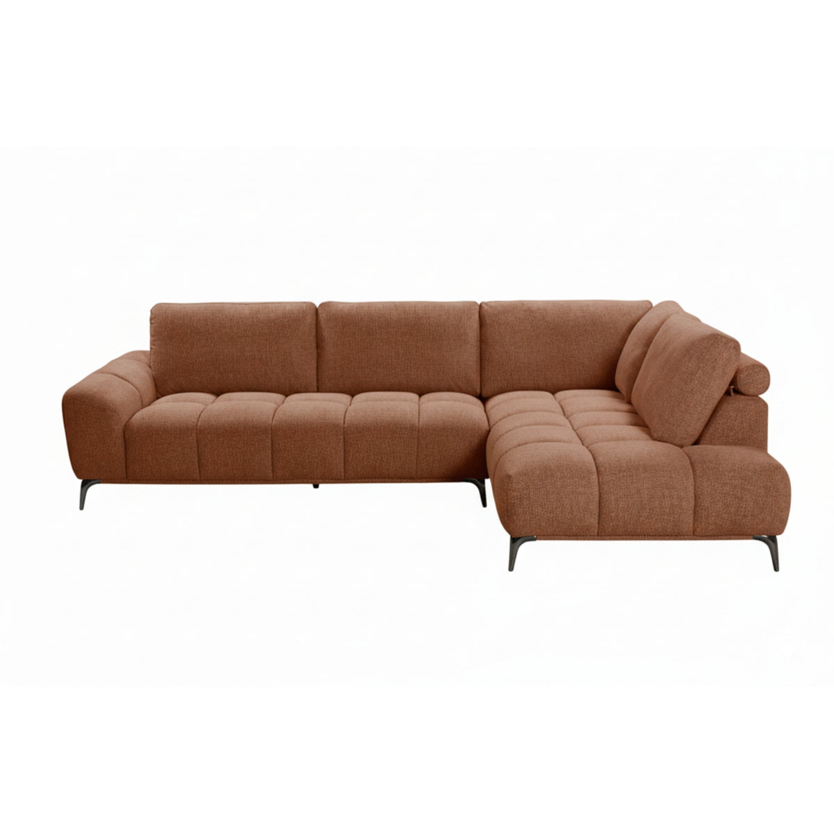 Odessa 3 Seater Corner Sofa Fabric Lounge RHF Chaise Rust Brown