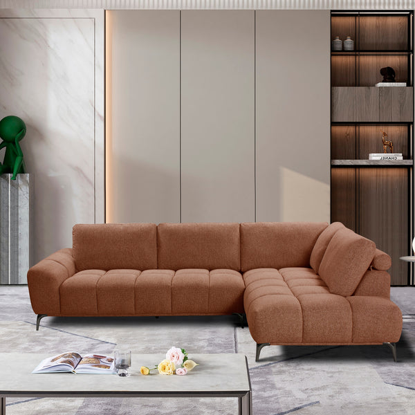 Odessa 3 Seater Corner Sofa Fabric Lounge RHF Chaise Rust Brown