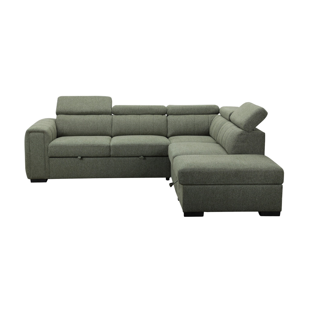 Olia 2 Seater Fabric Modular Corner Pull Out Sofa Bed Storage Ottoman Green