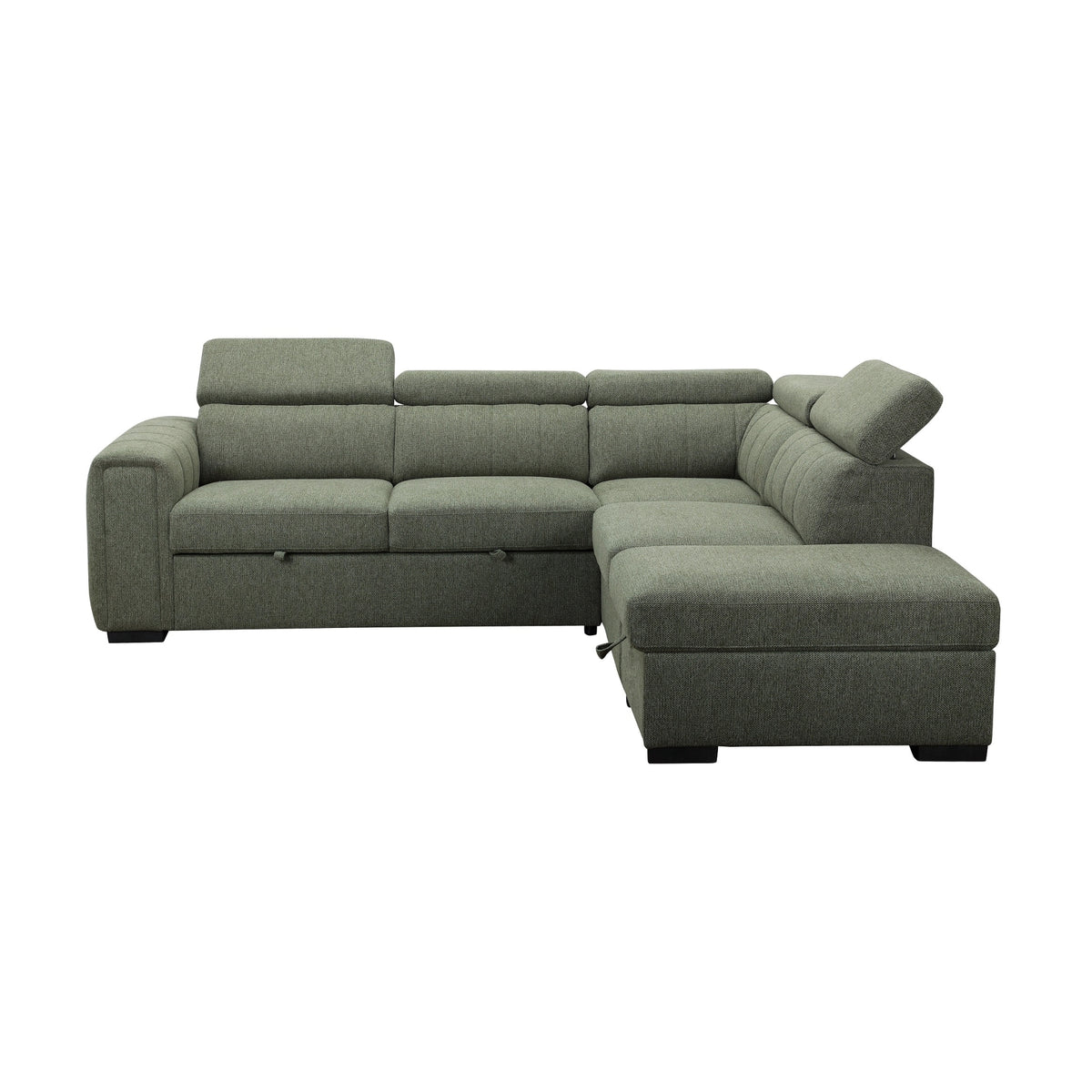 Olia 2 Seater Fabric Modular Corner Pull Out Sofa Bed Storage Ottoman Green