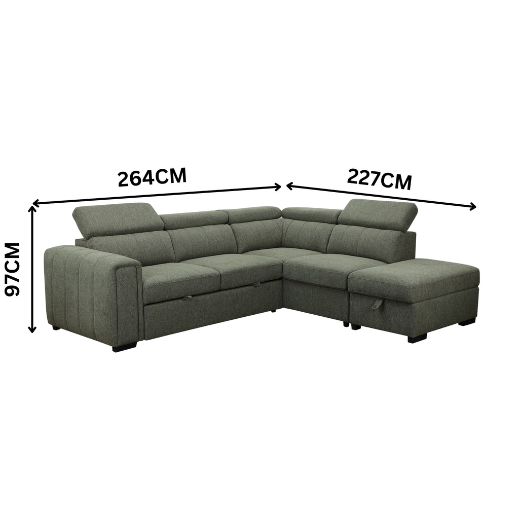 Olia 2 Seater Fabric Modular Corner Pull Out Sofa Bed Storage Ottoman Green